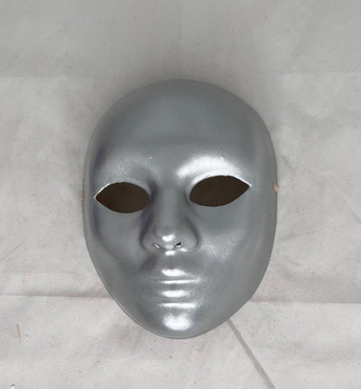 Full face silver mask.
