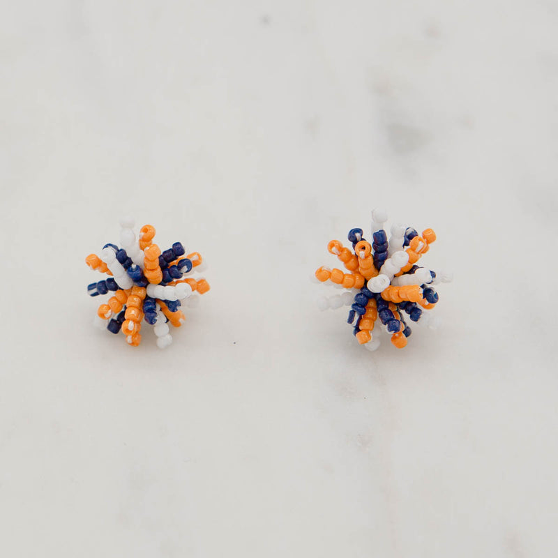 Pom Pom Stud Earrings Blue/Orange/White