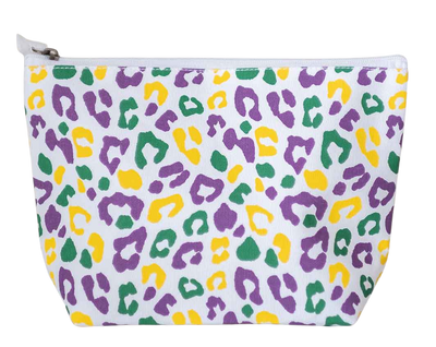 Leopard-print in Mardi Gras colors cosmetic bag