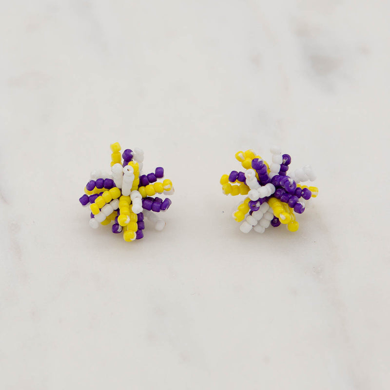 Pom Pom Stud Earrings Purple/Yellow/White