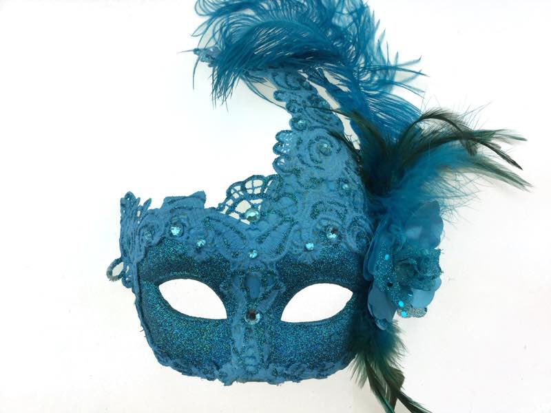 Blue Venetian laced mask