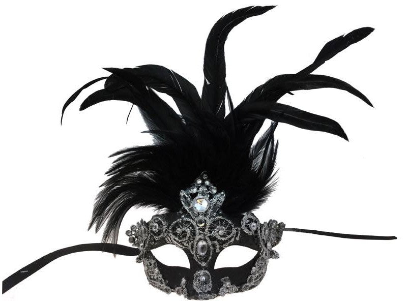 Mask Black (embroidered/feathers)