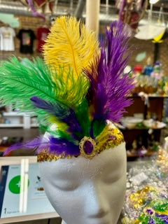 Mardi Gras Elastic Headband with Feathers