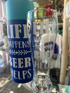 Life Happens Beer Helps Pint Glass with Gift Box