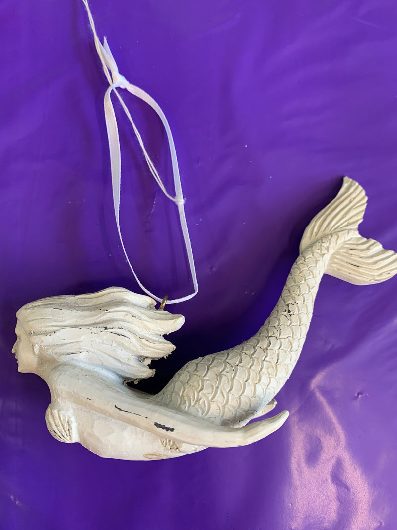 White Plaster Mermaid Ornament