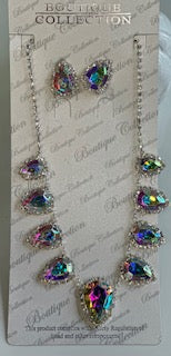 18" T-Drop Crystal w/Trim Necklace and Earring Set
