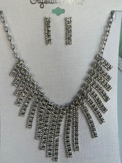 Chain Link with Oval Rhinestones Necklace and Earring Set
