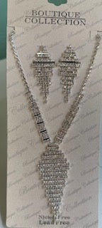 Tie Look Crystal Link Y Shape Necklace Set 16"