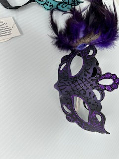 Venetian Mask with Side Feather, Assorted Colors