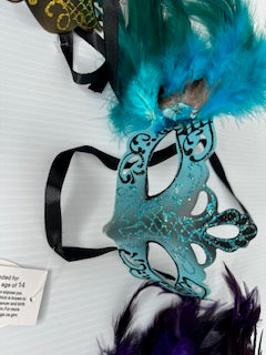 Venetian Mask with Side Feather, Assorted Colors