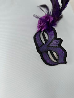 Venetian Mask with Flowers and Feather on Side (Purple)