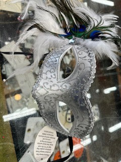 Venetian Mask with Peacock Side Feather, Assorted Colors