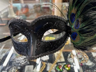 Venetian Mask with Peacock Side Feather, Assorted Colors