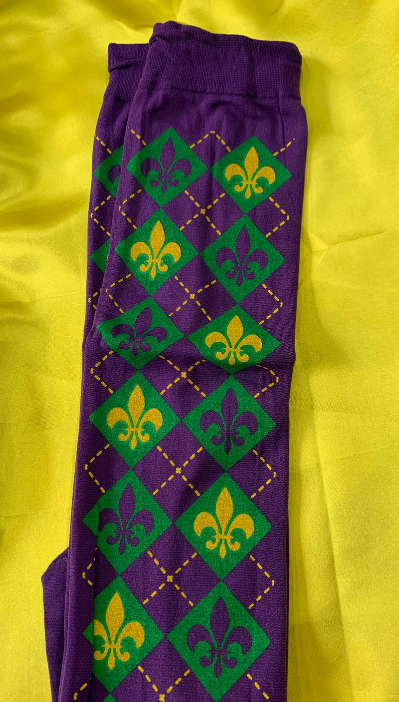 Long Purple Sock with w Mardi Gras Fleur