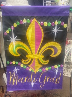Fleur De Lis Beads Mardi Gras Garden Flag