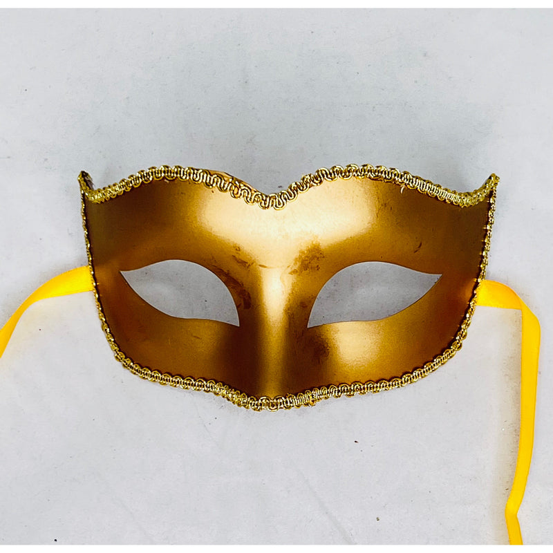 Gold mask with gold trim and yellow ties
