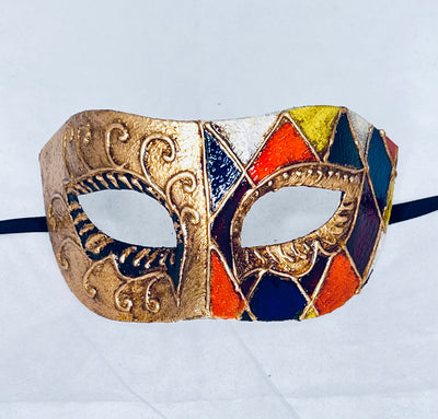 Men's Venetian-style and harlequin mask in gold/multi and silver/multi