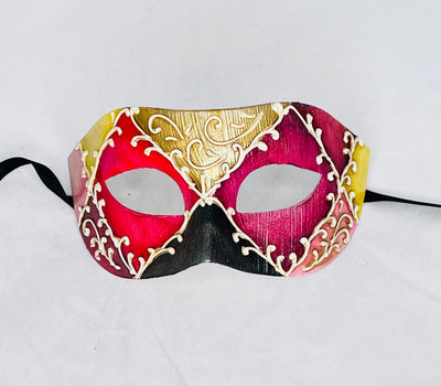 Men's Venetian-style mask in red, gold, and black