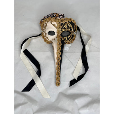 Beautiful wall masquerade mask in black/cream with gold lace and trim.
