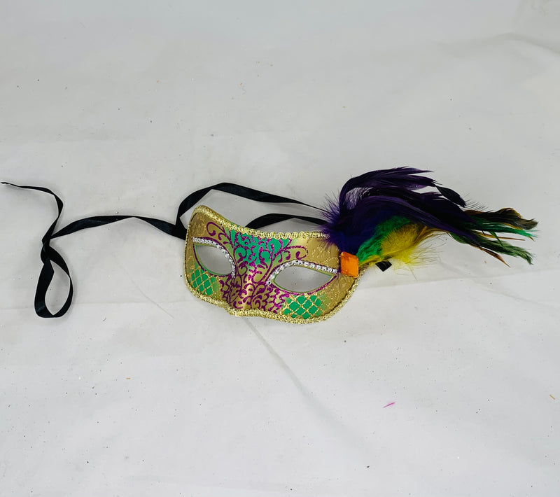 Mardi Gras Mask with Side Feather