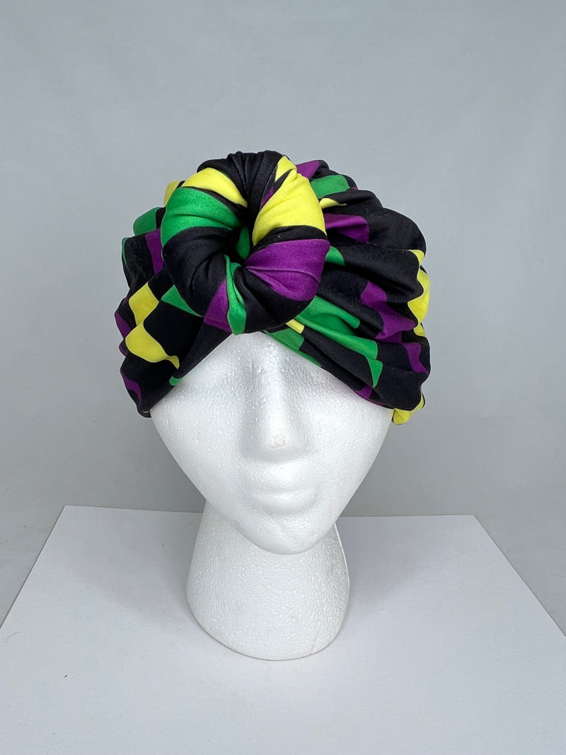 Black Harlequin Turban with Front Knot