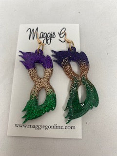 Mardi Gras Mask Resin and Glitter Earrings