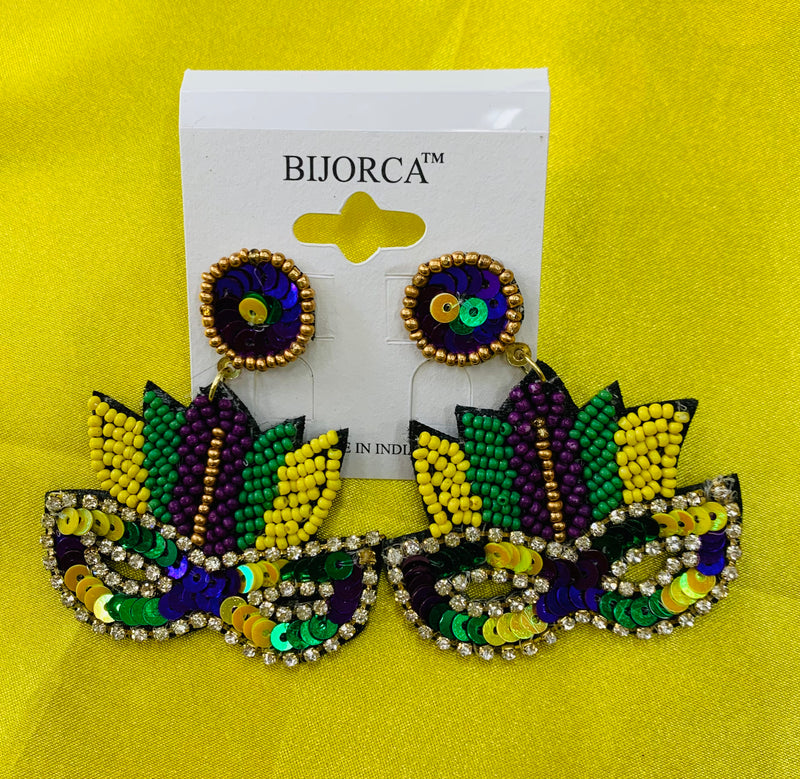 Mardi Gras Mask with Feathers Earrings
