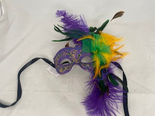 Purple Lace Mask with Side Bow and Feathers