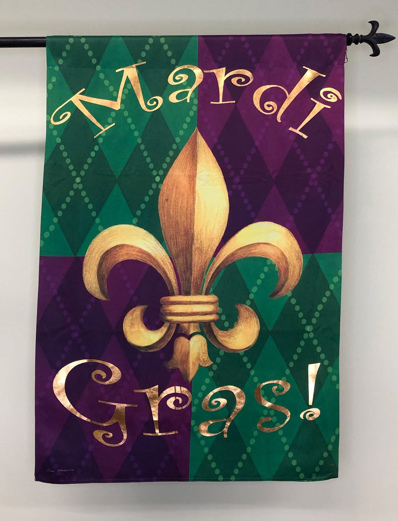 Mardi Gras Flag (Fleur/Harlequin) Green/Purple 29" x 43"