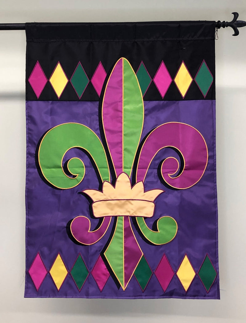 Mardi Gras Flag (Fleur/Crown) Harlequin 29" x 42"