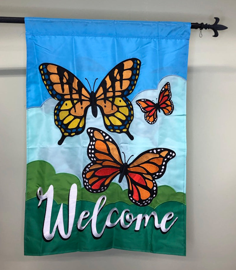 Butterflies Welcome Flag (Blue) 29" x 44"