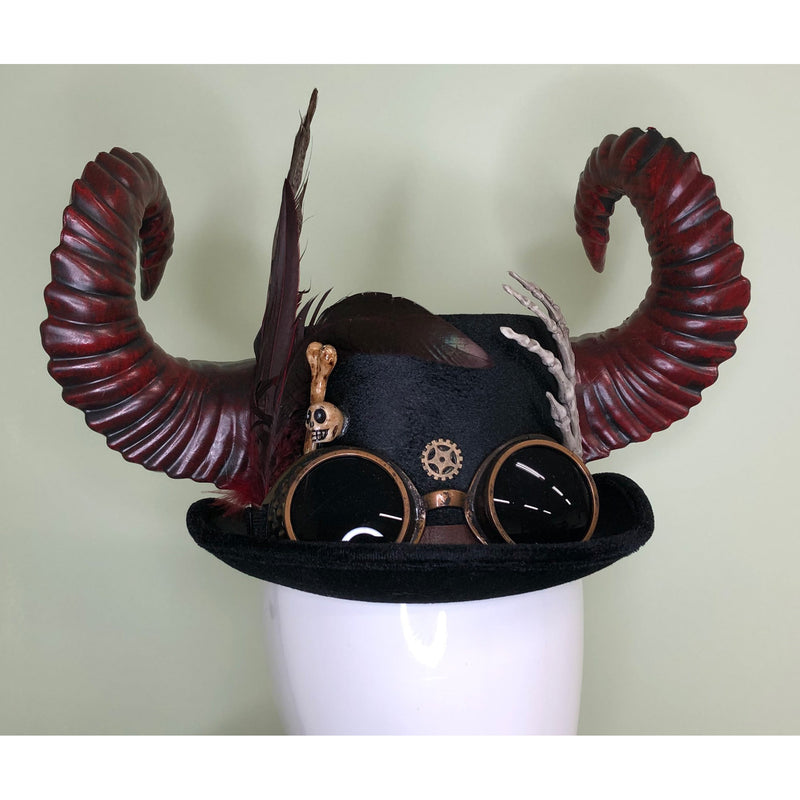 Steampunk Hat goggles/feathers/horns