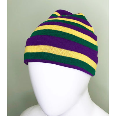 Purple, green and gold stripes knit Mardi Gras beanie