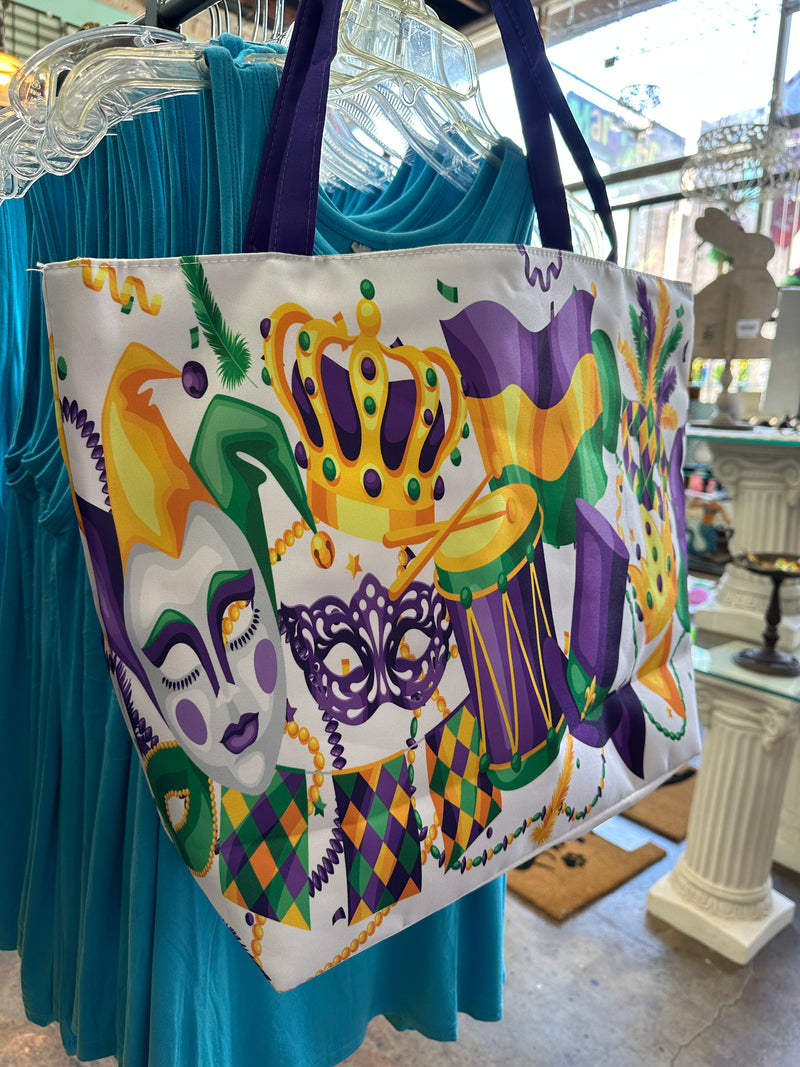 Mardi Gras White Party Bag with Purple Handles