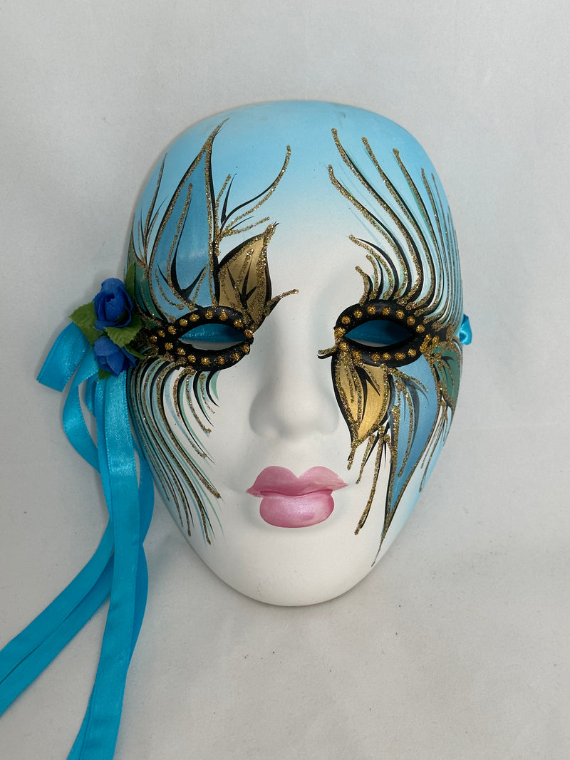 Blue/White/Gold Ceramic Wall Mask