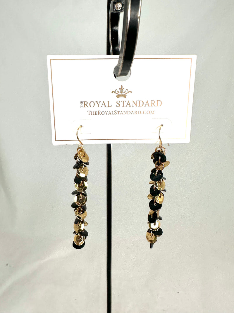 Spirit Sequin Earrings Black/Gold 2.5"