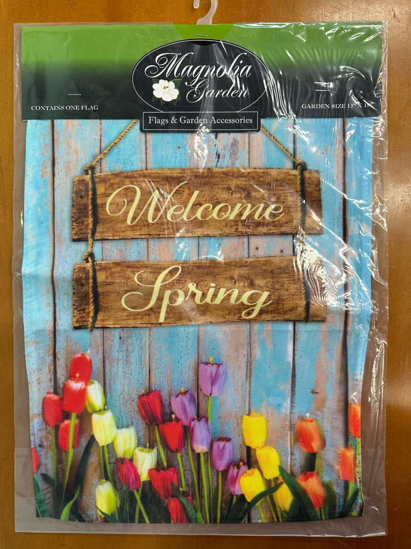 Welcome Spring Tulips Garden Flag 13" x 18"