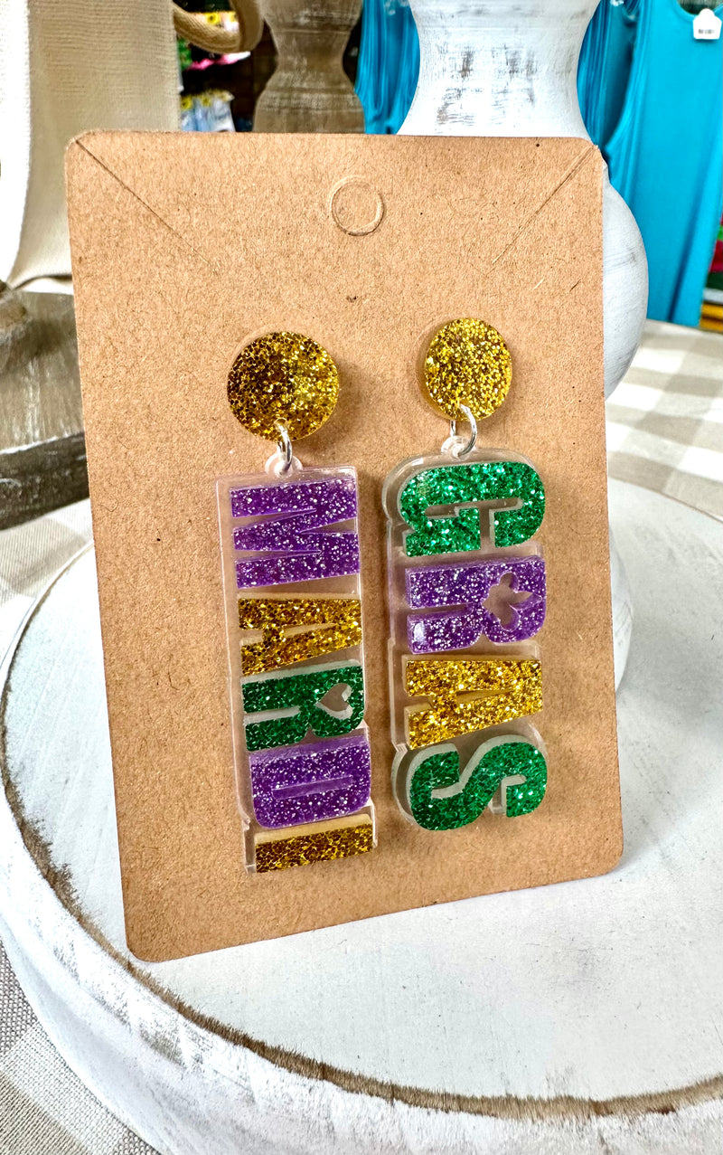 Purple/Gold/Green Mardi Gras Glitter Earrings