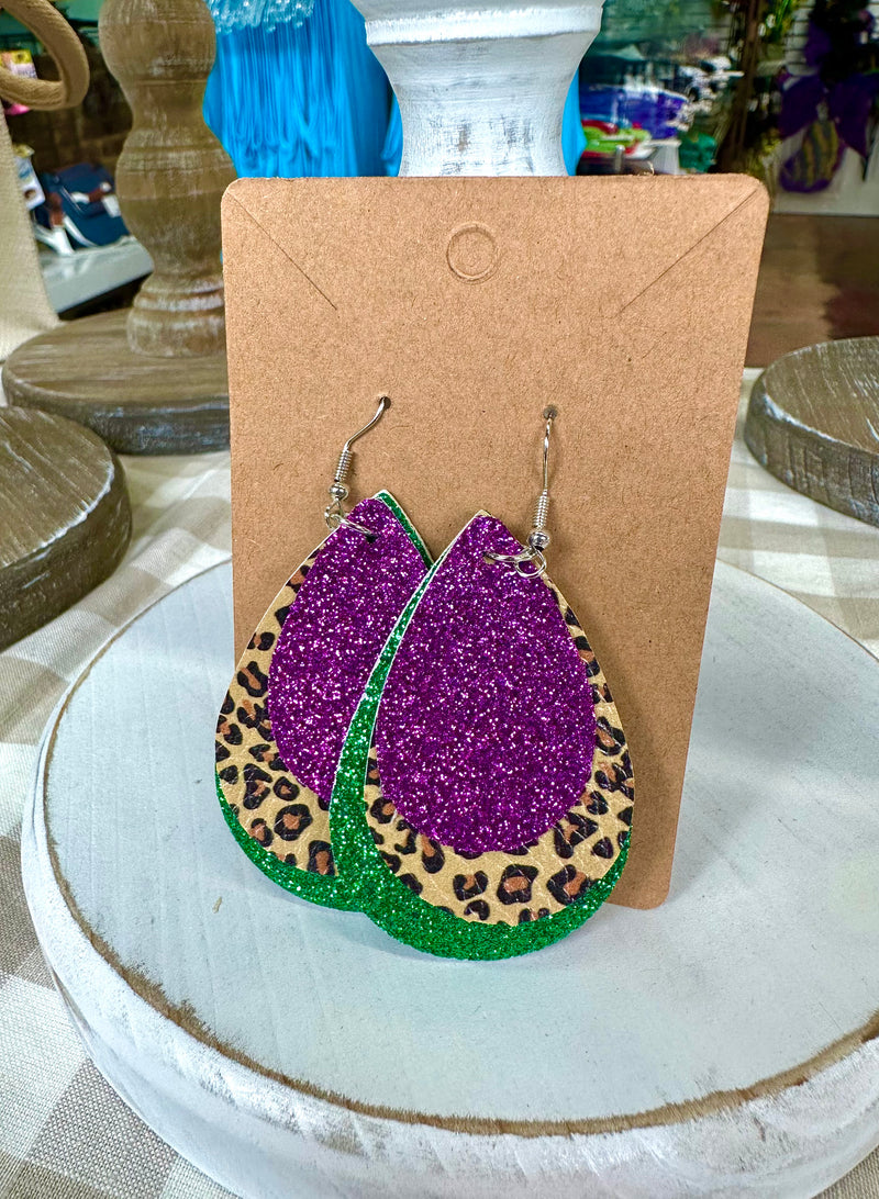 Purple/Green/Leopard Glitter Earrings