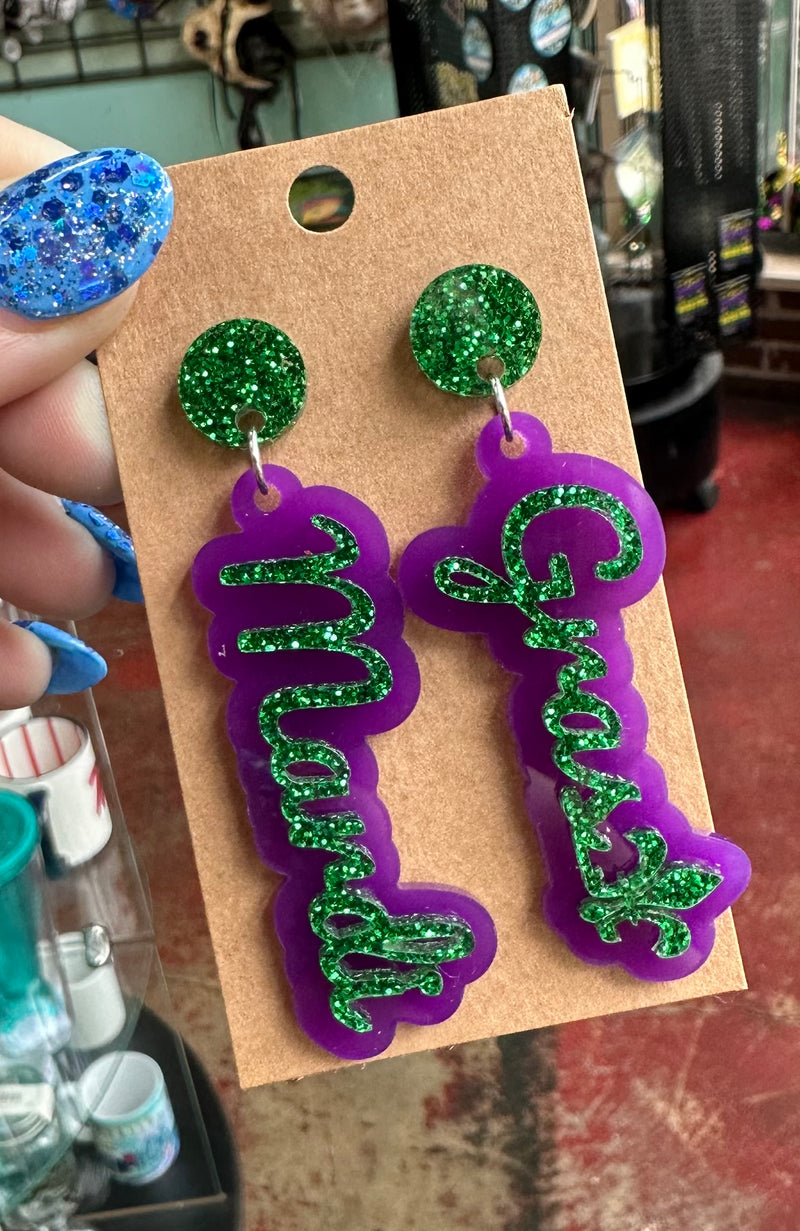 Mardi Gras Purple & Green Glitter Earrings