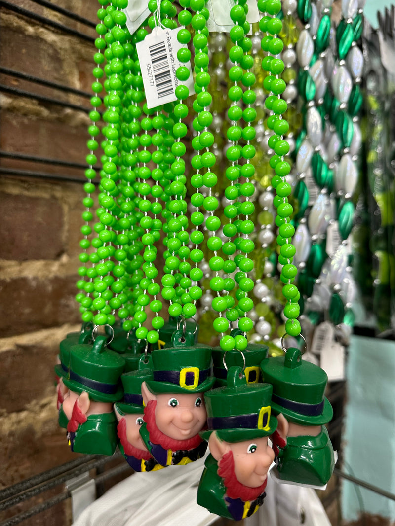 Green Beads with Leprechaun Figurine