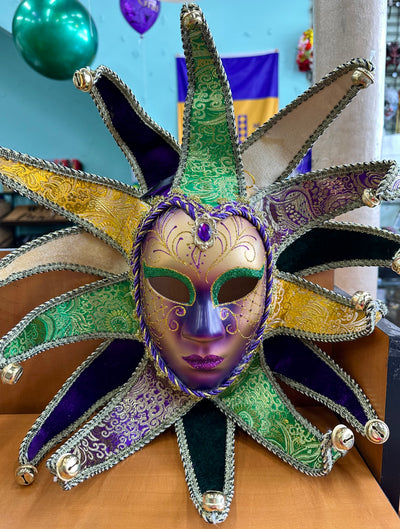 Purple and Green Striped Mask with Feathers (Each) – Mardi Gras Spot