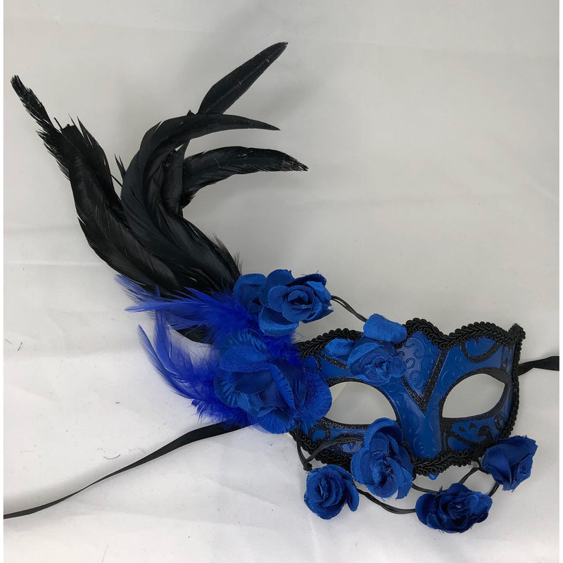 Mask (Blue floral with feathers)