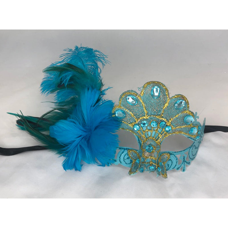 Mask Teal Lace (w/feathers)