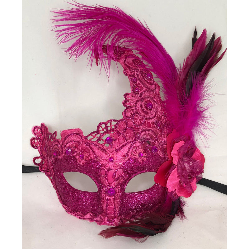 Mask Hot Pink (Lace/Feathers)