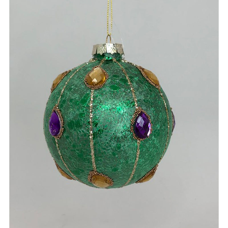 Glass ornament (4" green jeweled)