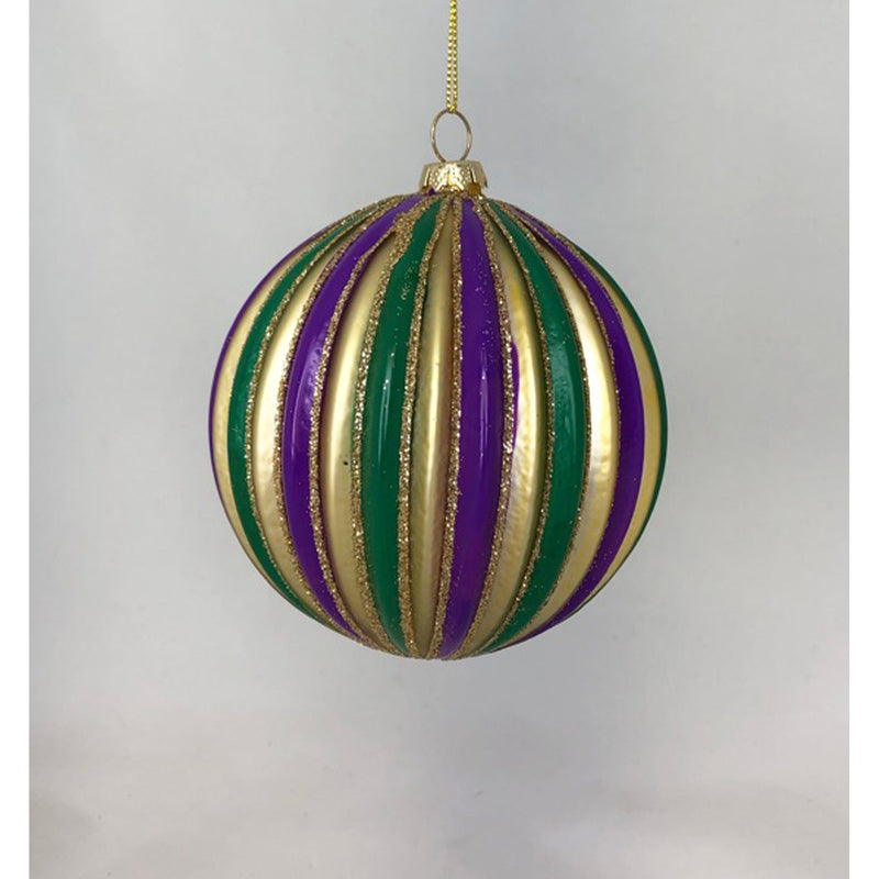 Glass ornament (4" Mardi Gras striped)